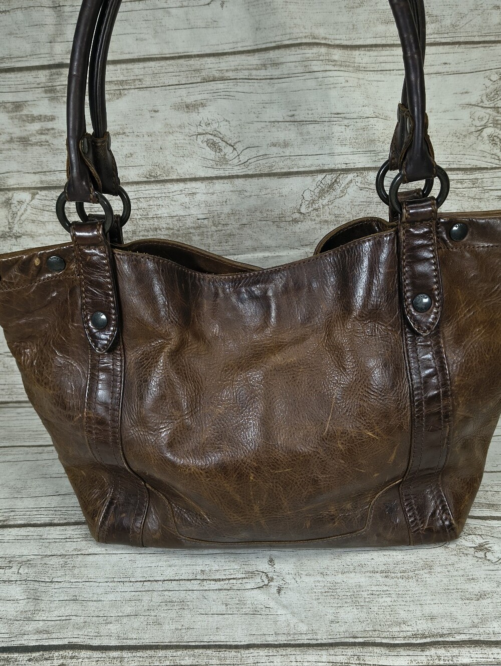 Frye Melissa Brown Distressed Leather Large Shoulder Bag